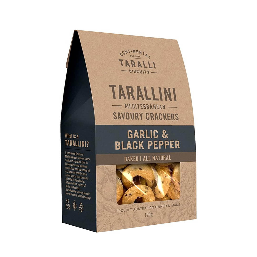 Continental Taralli Biscuits - Tarallini Garlic and Black Pepper 125g